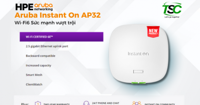 Thiết bị Wi-Fi Aruba Instant On AP32 (S1T23A) Wi-Fi 6 Thế Hệ Mới