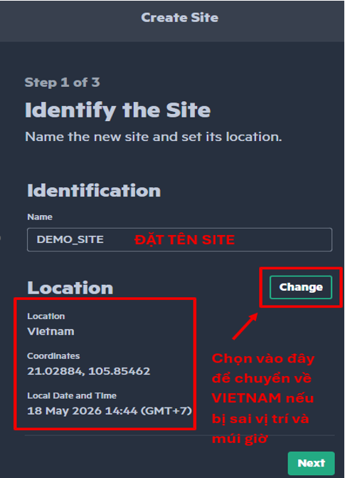 Đặt tên Site và cấu hình Location