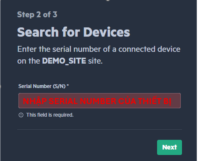 Nhập Serial Number thiết bị