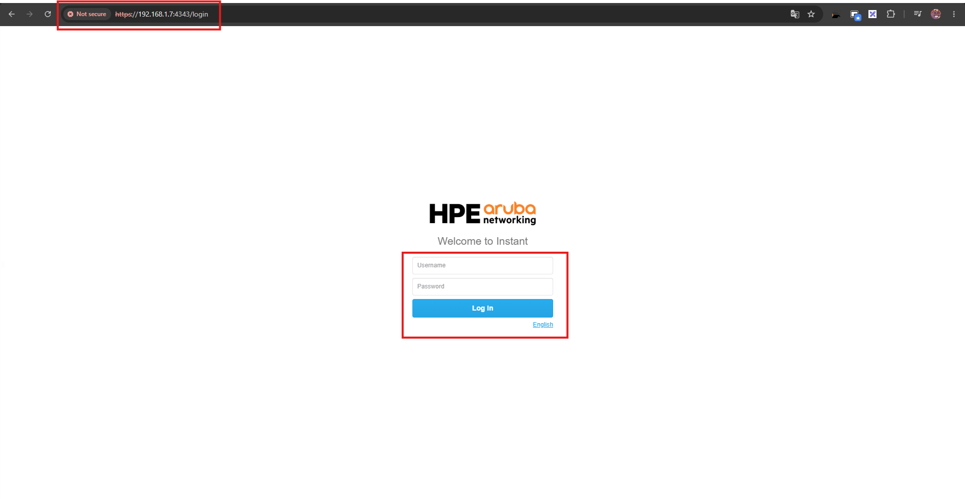 Giao diện đăng nhập Aruba Virtual Controller