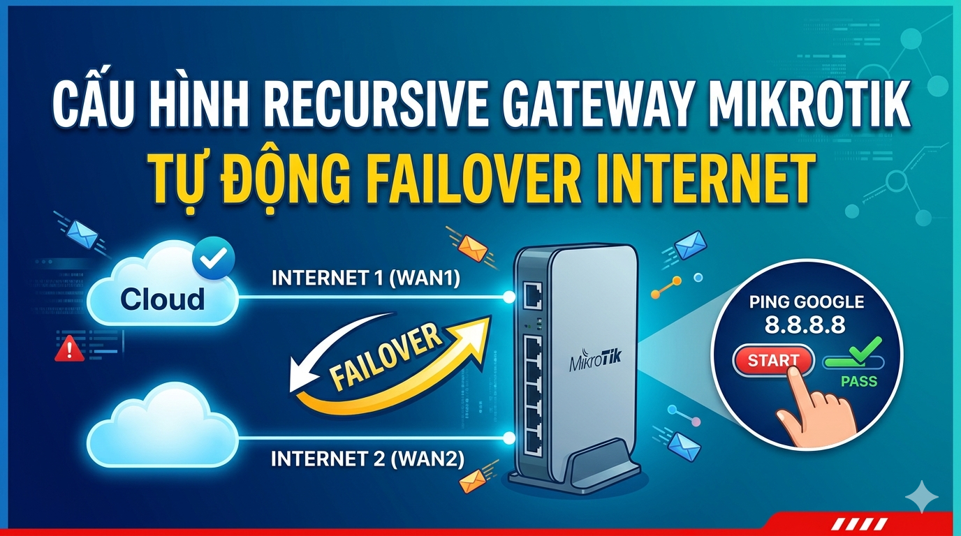 Cách cấu hình Recursive Gateway MikroTik: Tự động Failover Internet thực tế