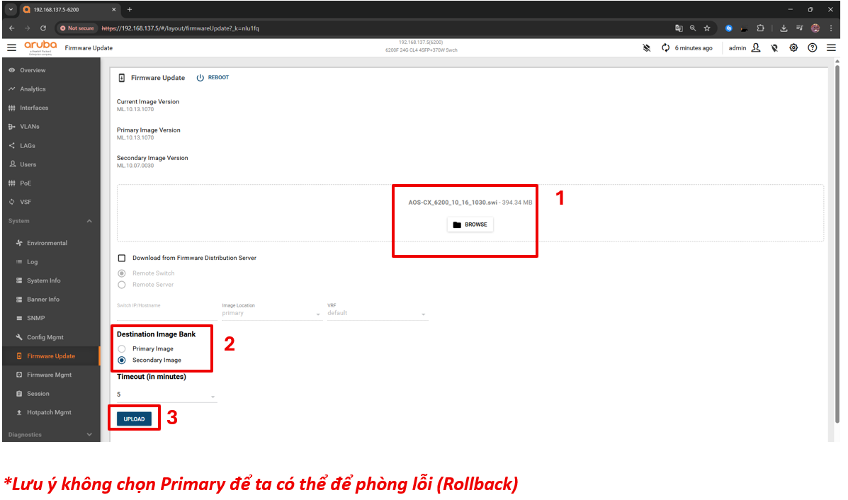 Upload Firmware qua WebGUI Aruba CX Switch
