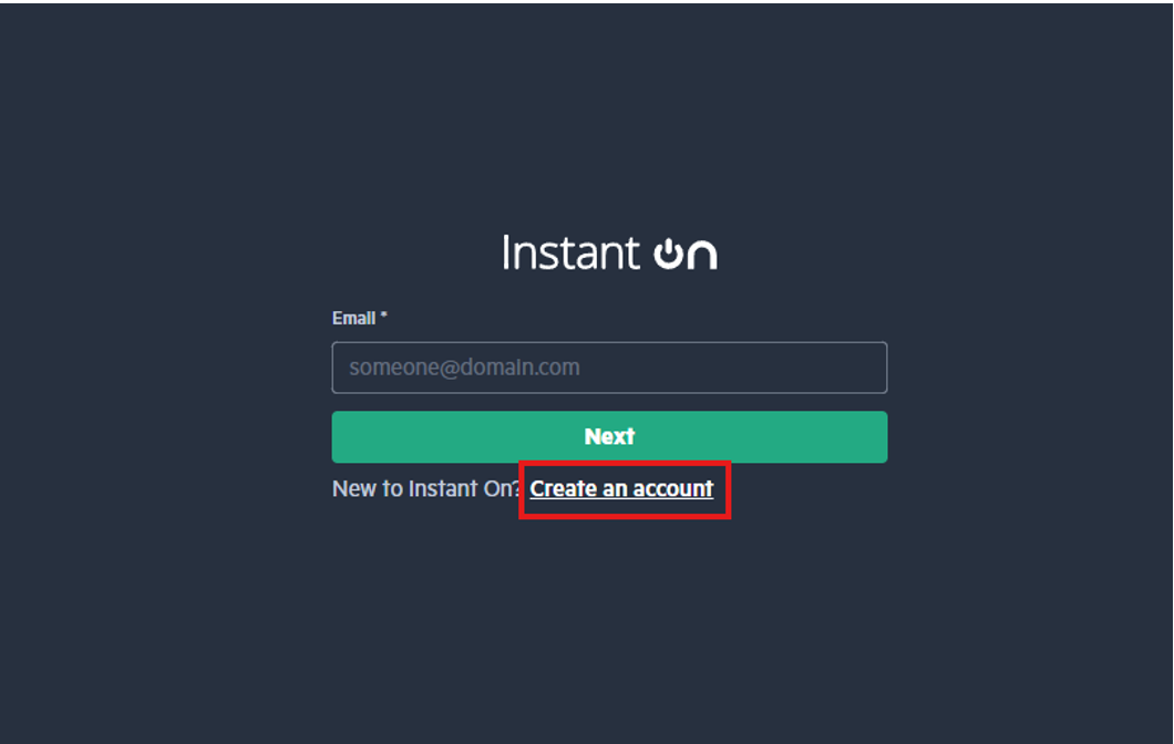 Giao diện đăng ký tài khoản HPE Instant On